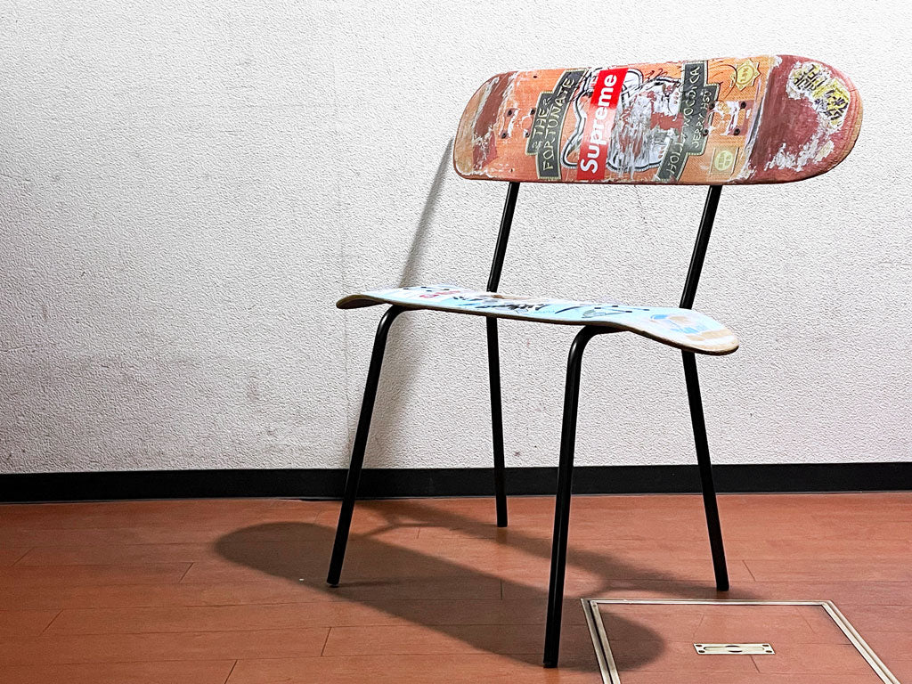 スケートボード ダブルデッキチェア ベンチ レッド×ブルー スチールレッグ ストリートスタイル W80cm 中古品 買い取りしました。