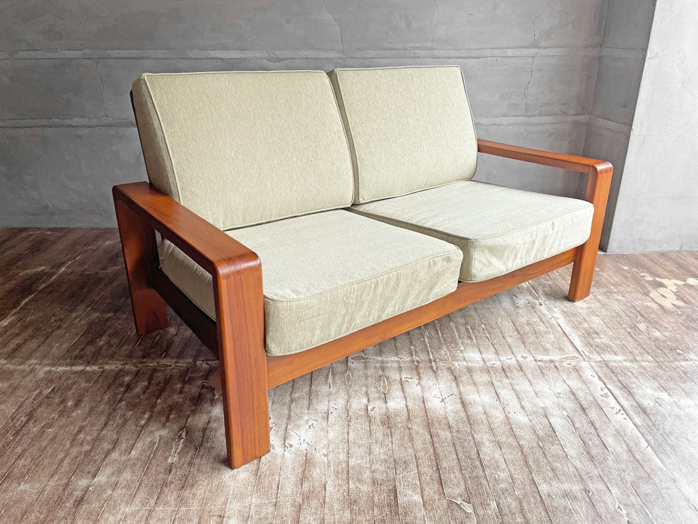 スキャンティーク SCANTEAK イコン IKON ソファ 2人掛け チーク無垢材 カバーリング グリーン 替えカバー付き 定価総額184,000円 中古品 買い取りしました。