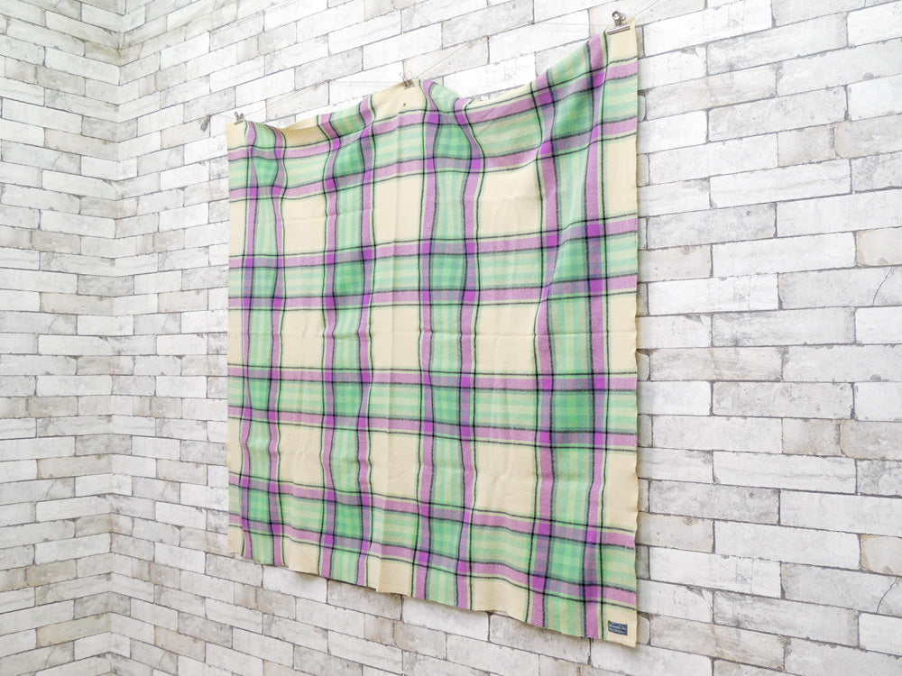 ペンドルトン PENDLETON ファブリック生地 ウール チェック柄 オフホワイト×ピンク×グリーン 135×125cm USビンテージ Vintage  中古品 買い取りしました。