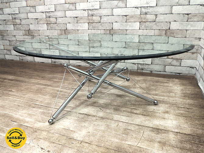 カッシーナイクスシー Cassina ixc. 713 ローテーブル ガラス製天板 ラウンド型 テオドール・ワッデル デザイン 定価47万円 ～分子構造の様なスタイリッシュデザイン～ 【 買取と販売とレンタルのお店 】