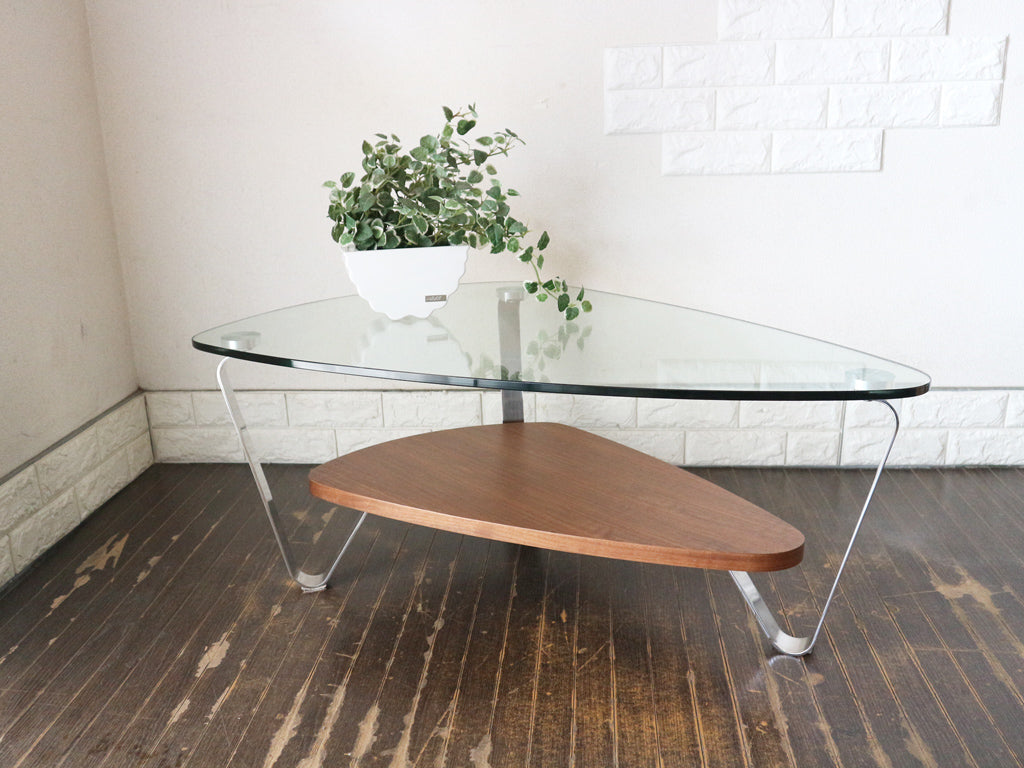モーダエンカーサ moda en casa float ガラストップ×ウォールナット コーヒーテーブル ローテーブル サイドテーブル モダンデザイン 廃番 中古品  買い取りしました。