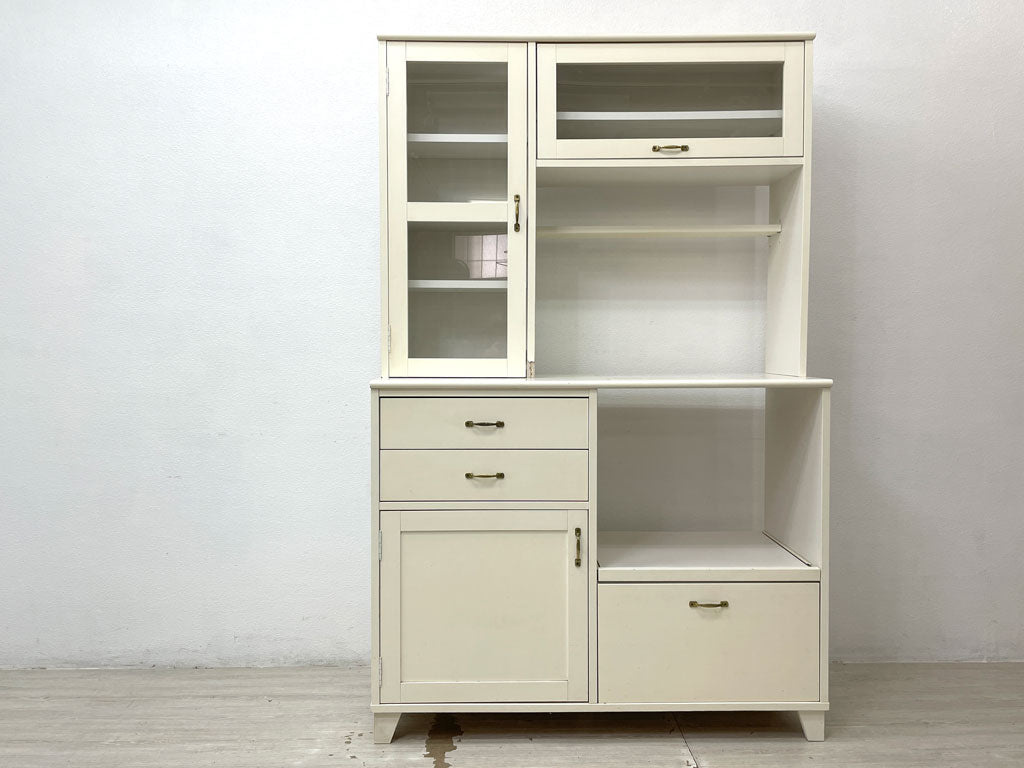 モモナチュラル Momo natural ランド LAND キッチンボード タイルトップ フラップ扉 レンジボード 食器棚 ホワイト W113cm 参考価格￥111,240- 中古品 買い取りしました。