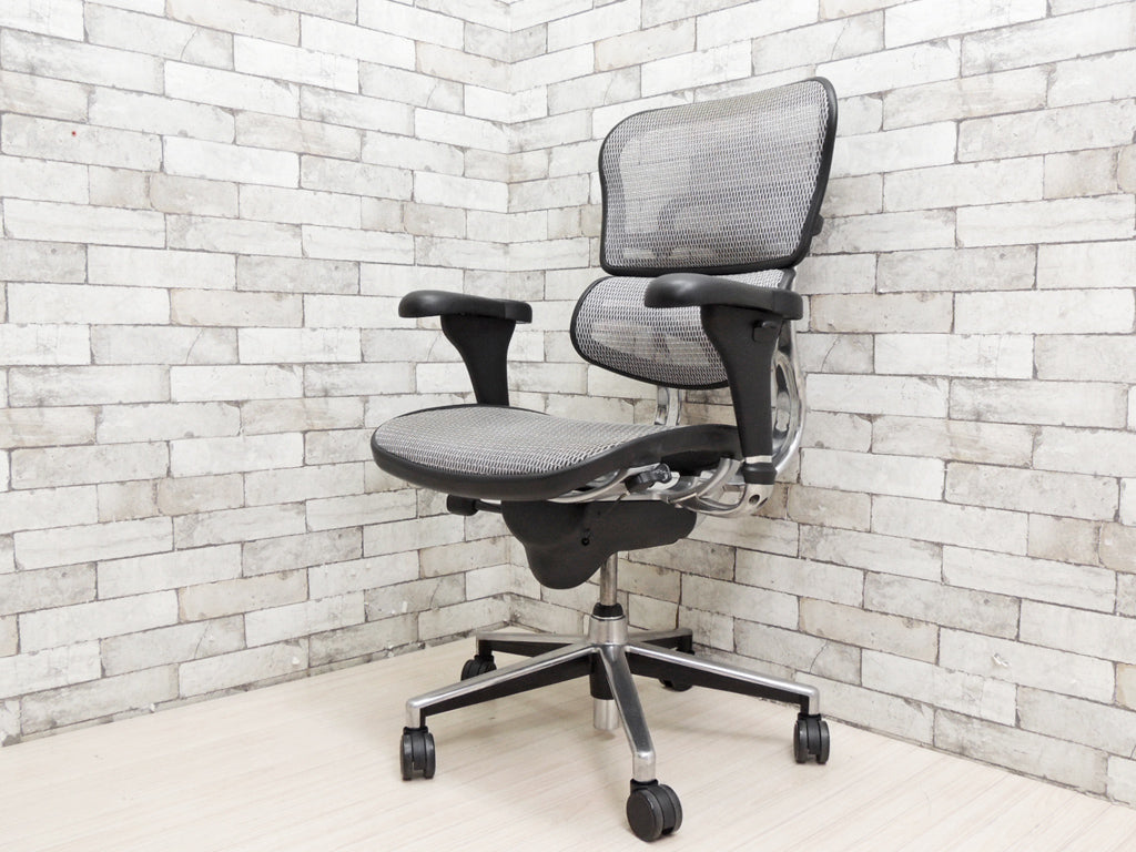 エルゴヒューマン Ergohuman プロ PRO エルゴノミクスチェア デスクチェア ロータイプ アルミポリッシュベース エラストメリックメッシュ グレー 定価93,280円   中古品 買い取りしました。