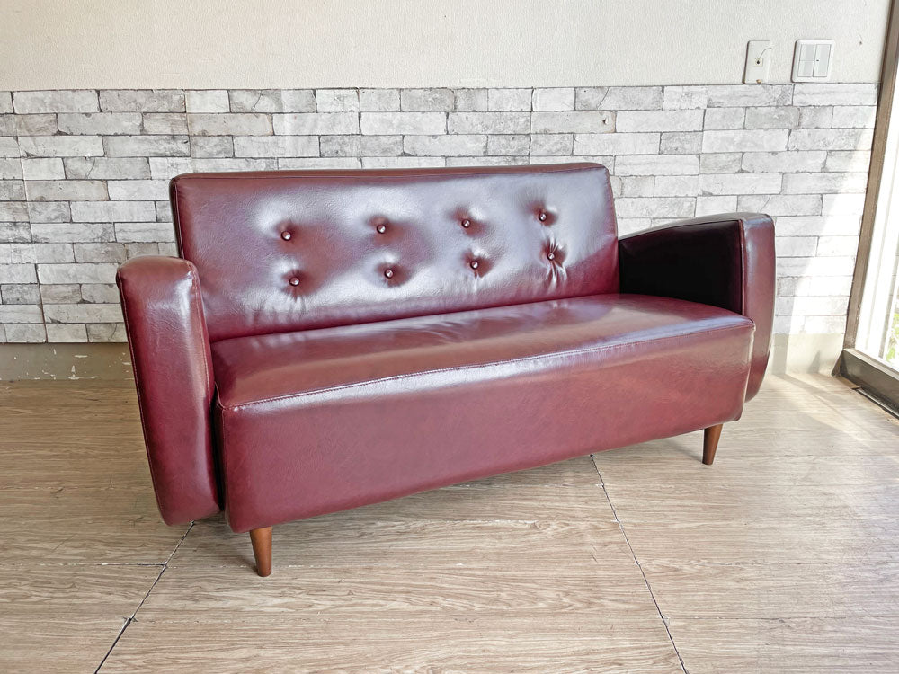 ビーカンパニー B-COMPANY ニューレザーソファ 2.5人掛け ブラウン系 PVCレザー レトロ 廃番 中古品 買い取りしました。