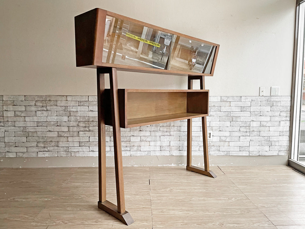 ジャパンビンテージ Japan Vintage 変形ガラスキャビネット オープンラック 木製収納 W171cm ミッドセンチュリーデザイン 中古品  買い取りしました。