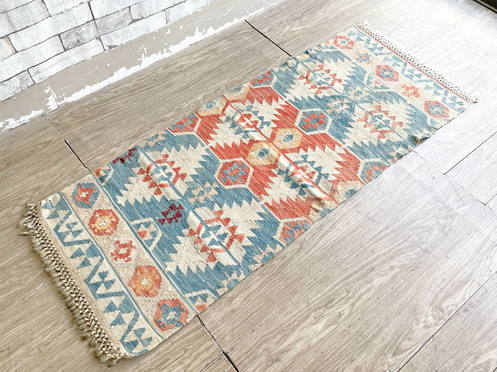ビンテージ vintage カイセリキリム 絨毯 ラグ 幾何学模様 148×61cm ランナーサイズ スリット織り 手織り トルコ 中古品 買い取りしました。