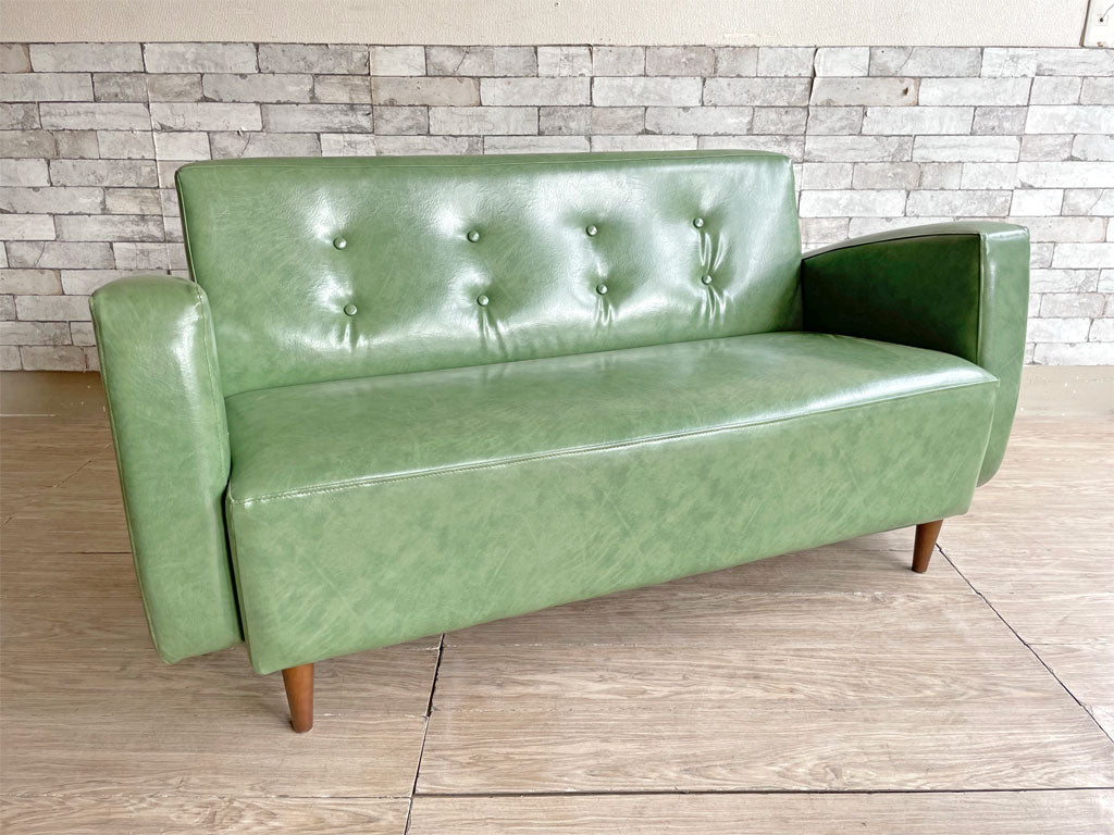 ビーカンパニー B-COMPANY ニューレザーソファ 2.5人掛け Jade カラー 翡翠色 ライトグリーン PVCレザー レトロ 廃番 中古品 買い取りしました。