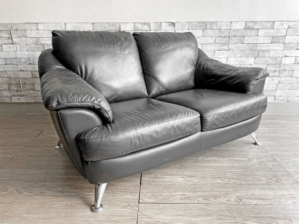ナツッジ イタリア NATUZZI ITALIA レザーエディションズ Leather Editions 2Pソファ 総本革 スチール ブラック モダンデザイン イタリア 現状品 中古品 買い取りしました。