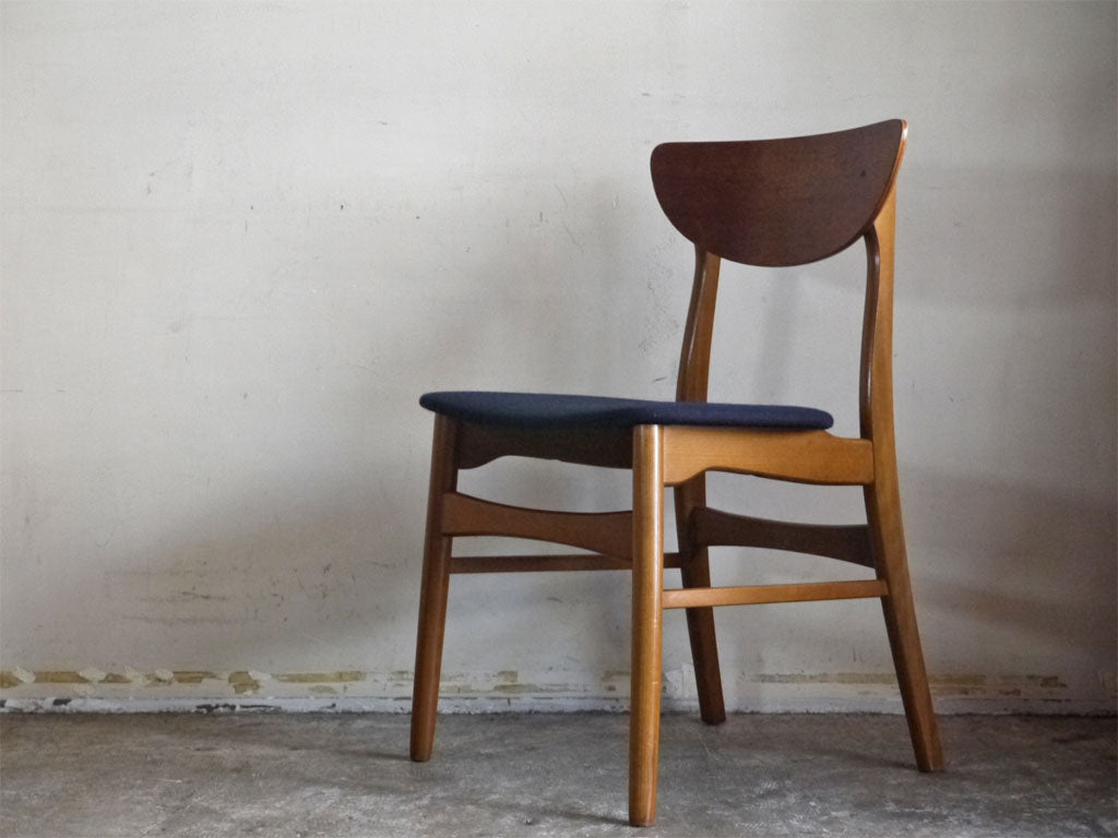 デンマーク ビンテージ Danish Vintage チーク材 ビーチ材 ダイニングチェア ファブリック ネイビー 北欧家具 中古品 買い取りしました。