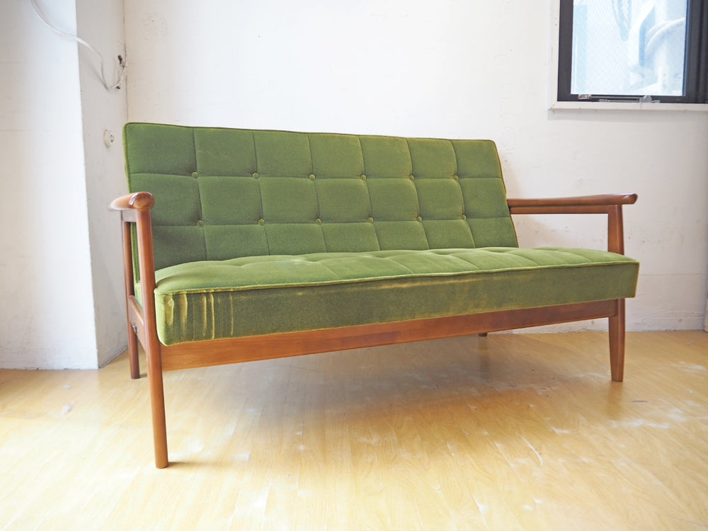 カリモク60 karimoku60 Kチェア 2シーター ソファ モケットグリーン レトロスタイル ミッドセンチュリー 中古品 買い取りしました。