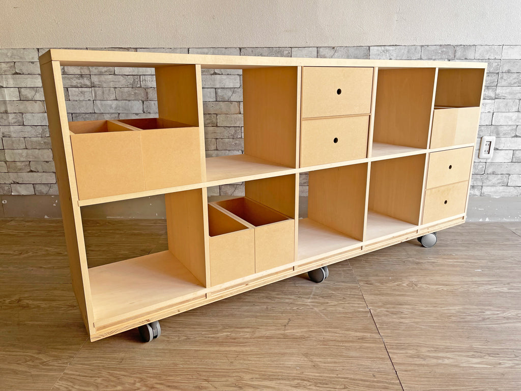 マルゲリータ margherita スタッキング シェルフ 5列2段 DJラック レコード棚 キャスター付き 引き出し付き シナ材 総額\133,210- 中古品  買い取りしました。