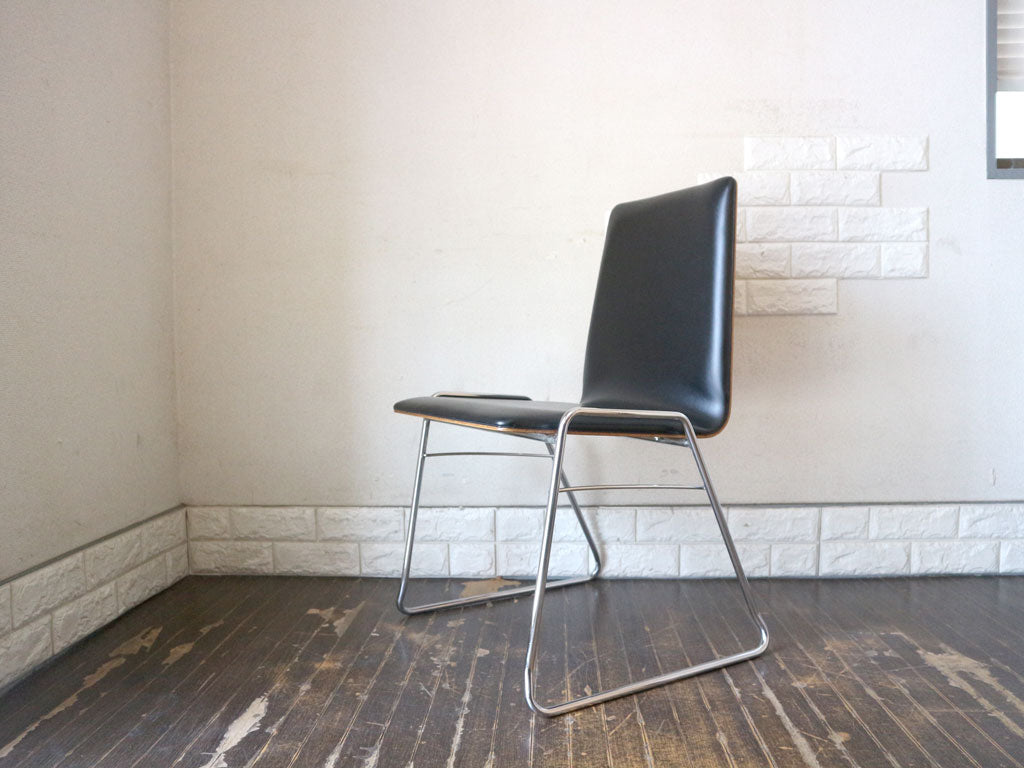 天童木工 Tendo ビンテージ チークプライウッド × PVCレザー スチールレッグ スタッキングチェア　中古品  買い取りしました。