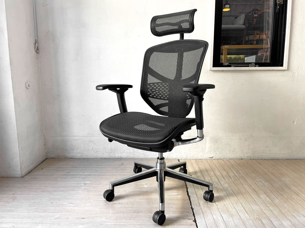エルゴヒューマン Ergohuman エンジョイ ENJOY デスクチェア ヘッドレスト付き ブラックフレーム メッシュ 多機能 取扱説明書付き 中古品 買い取りしました。