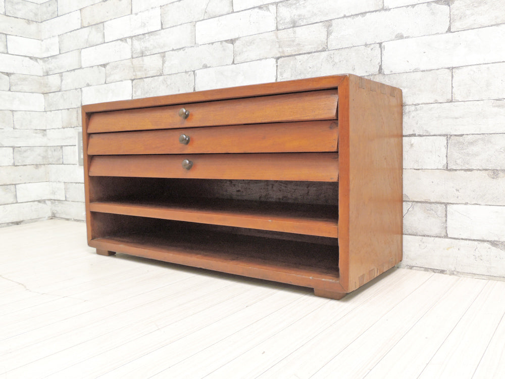 古い木味の小引き出し 抽斗3杯 和家具 古道具 書類ケース ビンテージ  中古品 買い取りしました。