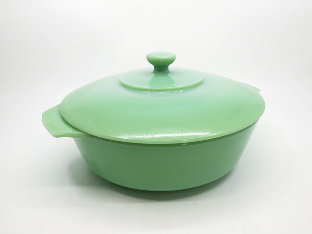 ファイヤーキング Fire King 2000 ジェダイ Jade-ite キャセロール ふた付 ミルクガラス Φ24cm 復刻版 アンカーホッキング Anchor Hocking   中古品 買い取りしました。