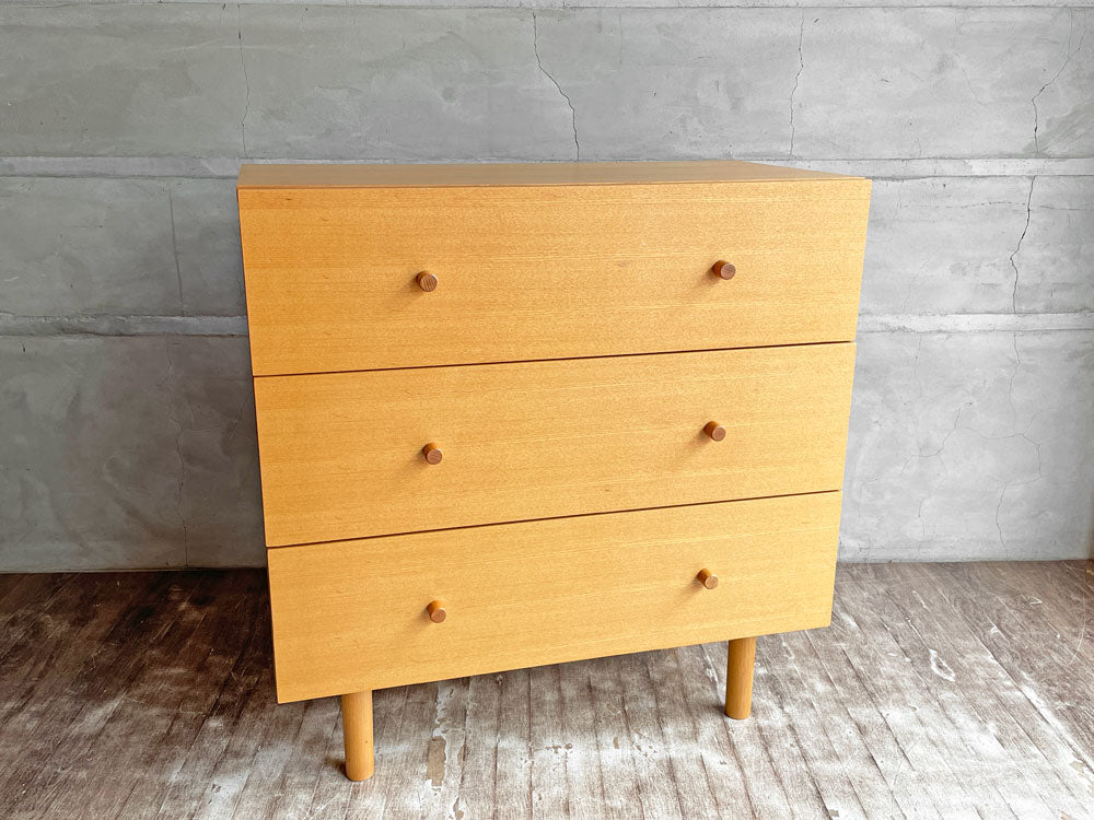 無印良品 MUJI タモ材 チェスト 3段 丸脚 取っ手付き W80cm 廃盤 現状品 中古品 買い取りしました。