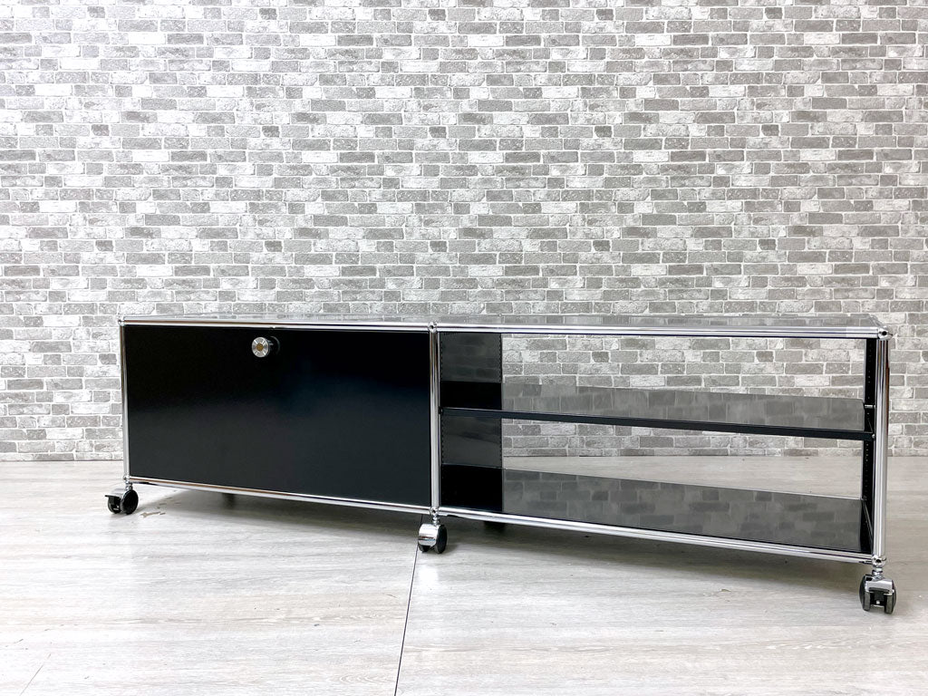 USMハラー USM Haller モジュラーファニチャー ハラーシステム AVボード ローボード 2列1段 ブラック ソフトオープンクローズ ドロップダウンドア キャスター付き  中古品 買い取りしました。
