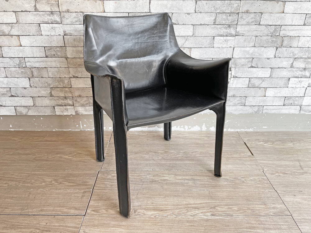 カッシーナ Cassina 413 CAB アームチェア キャブチェア 本革 ブラック マリオ・ベリーニ イタリア モダンデザイン 定価￥356,400- 中古品 買い取りしました。