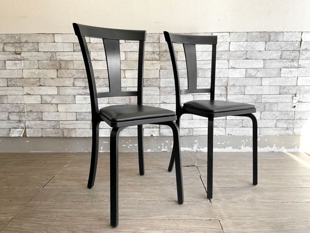 天童木工 tendo ティーシリーズ T series 食卓イス T-5390 ダイニングチェア 2脚セット ブナ材フレーム ブラック ビニールレザーシート ブラック ジャパンビンテージ 中古品 買い取りしました。