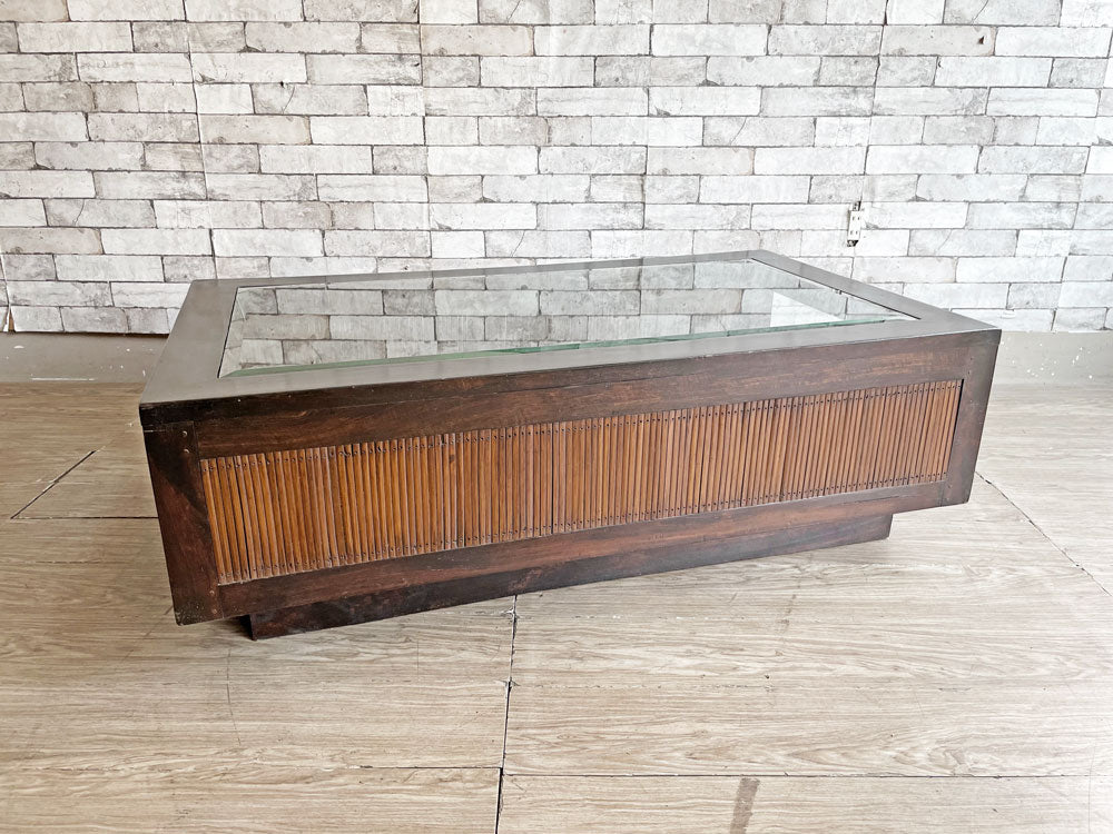 アジアン家具 無垢材 x バンブー ガラス天板 ローテーブル センターテーブル W120cm バリ家具 中古品 買い取りしました。