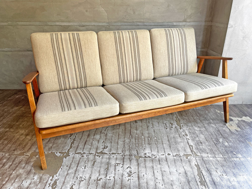 デンマーク ビンテージ Denmark vintage 3P 3人掛け ソファ オーク×チーク材 ストライプファブリック 北欧家具 中古品 買い取りしました。