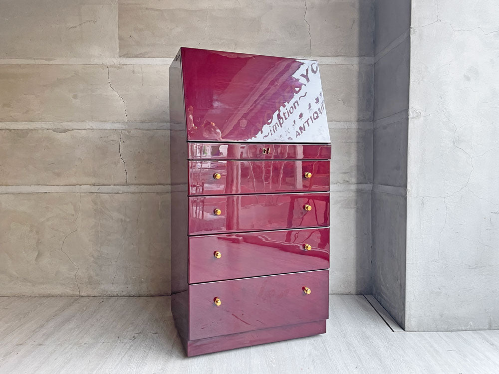キットファニチャー Kit Furniture 北谷家具 ジュエリーチェスト アクセサリーケース 仔山羊革張り ピアノフィニッシュ イタリアモダンスタイル  中古品 買い取りしました。