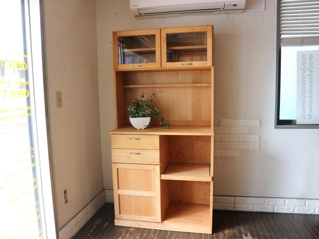 モモナチュラル momo natural ヴィボ VIBO キッチンボード カップボード 食器棚 アルダー材 中古品  買い取りしました。