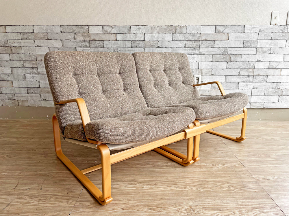 天童木工 TENDO ブルーノ・マットソン Bruno Mathsson 2シーターソファ イージーチェア マルガリータ 肘付き ロータイプ ミックスファブリック ダークブラウン 中古品  買い取りしました。