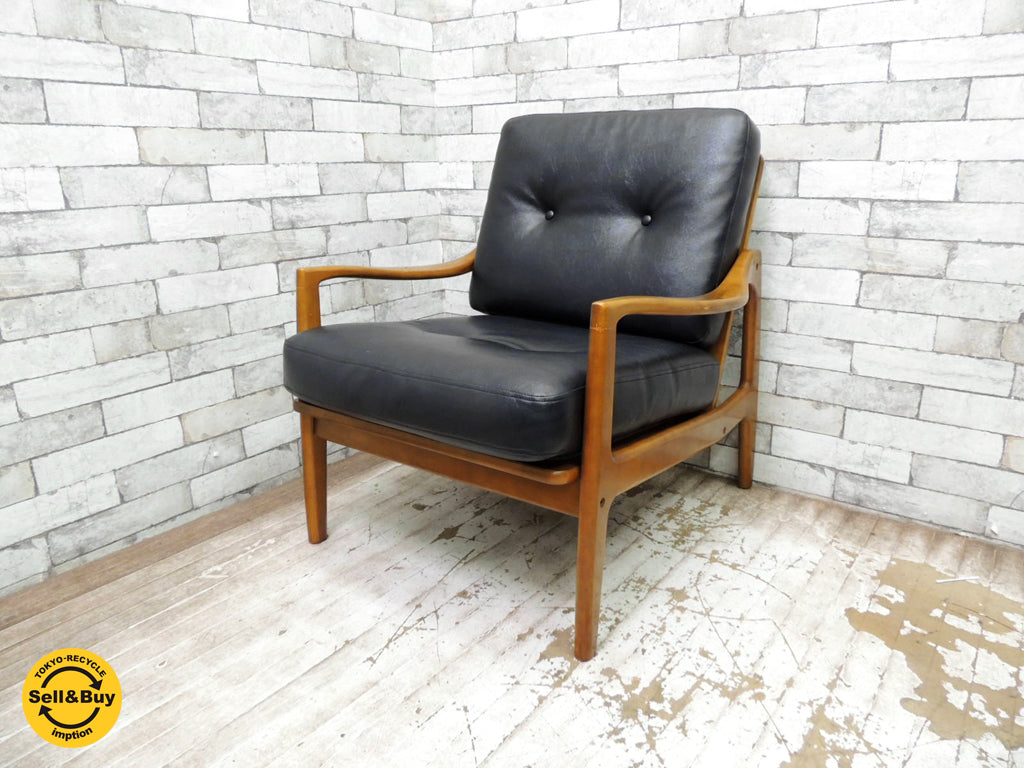 カリモク karimoku フレームチェア 1シーター ブラック 60'sビンテージ ミッドセンチュリー 希少 2脚 中古品 買い取りしました。