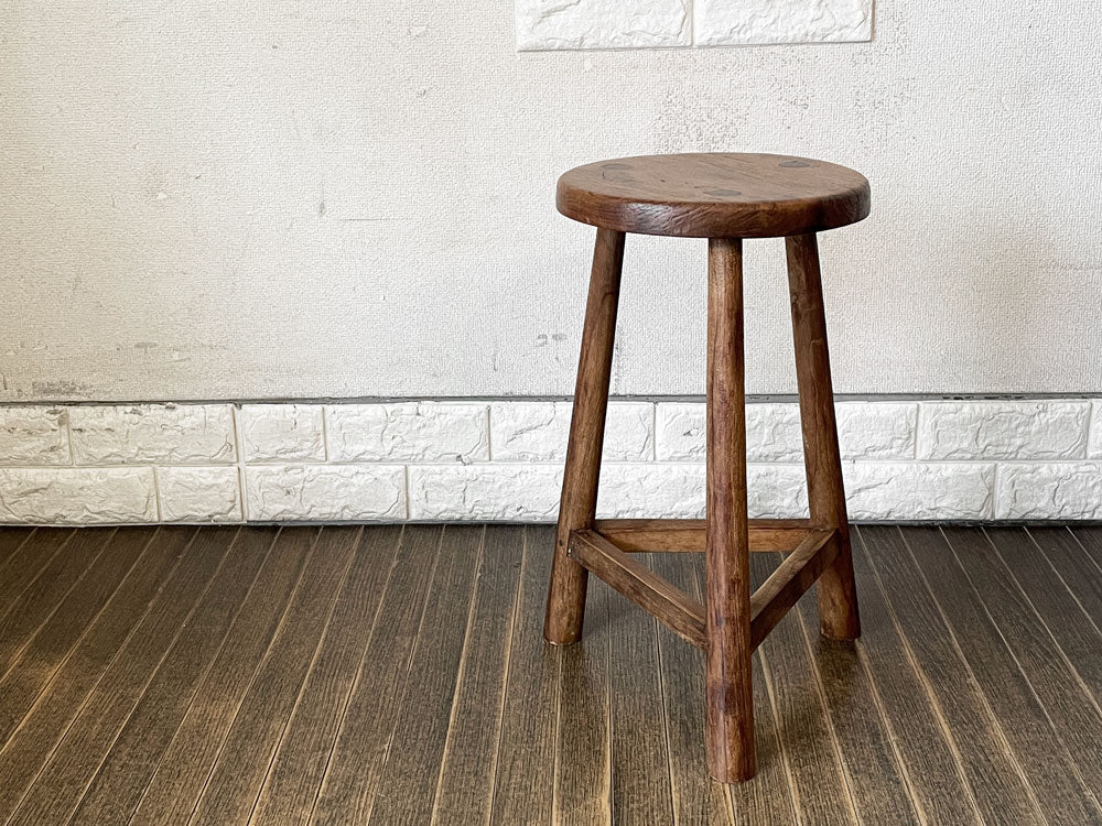オールドメゾン old maison アジアンチーク無垢材 スツール 丸椅子 花台 3本脚 H50cm ビンテージスタイル 中古品  買い取りしました。