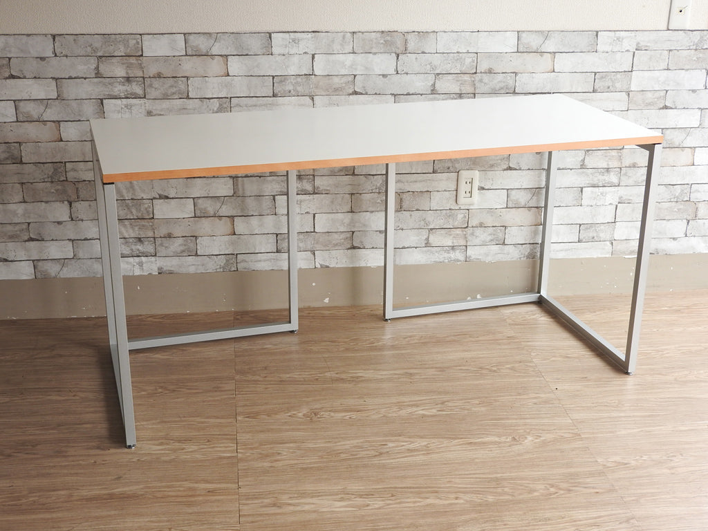 ビスレー BISLEY デスクプラン DESK PLAN メラミン天板 ホワイト Lフット スチール アジャスター W150cm 定価:\97,900- 英国家具 中古品  買い取りしました。