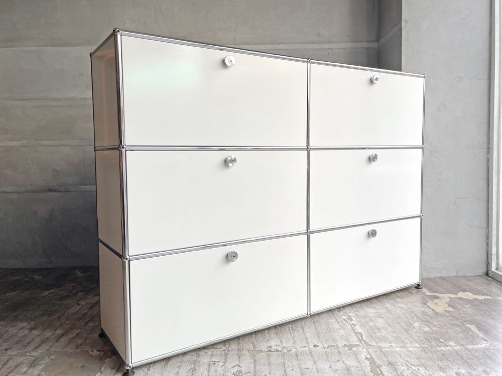 USMハラー USM Haller モジュラーファニチャー キャビネット シェルフ 2列3段 ドロップダウンドア×4 ドロワー×2 ピュアホワイト W152cm 定価￥476,589-  中古品 買い取りしました。