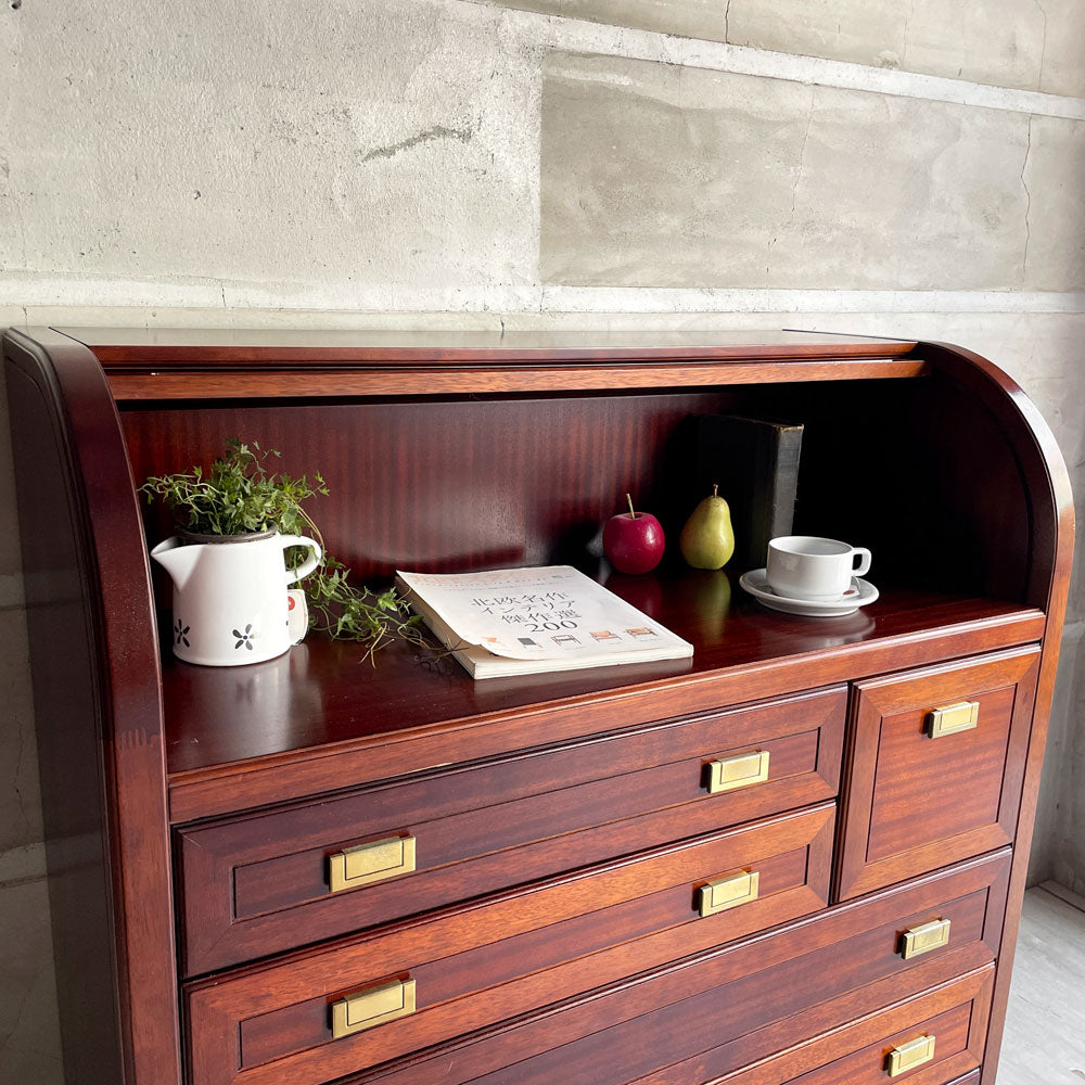 【学芸大学店】ビンテージ アコーディオン ロールトップ 蛇腹扉 ライティングビューロー 6ドロワー チェスト キャビネット マホガ二ー材 ヨーロピアンスタイル♪ 買取させていただきました。