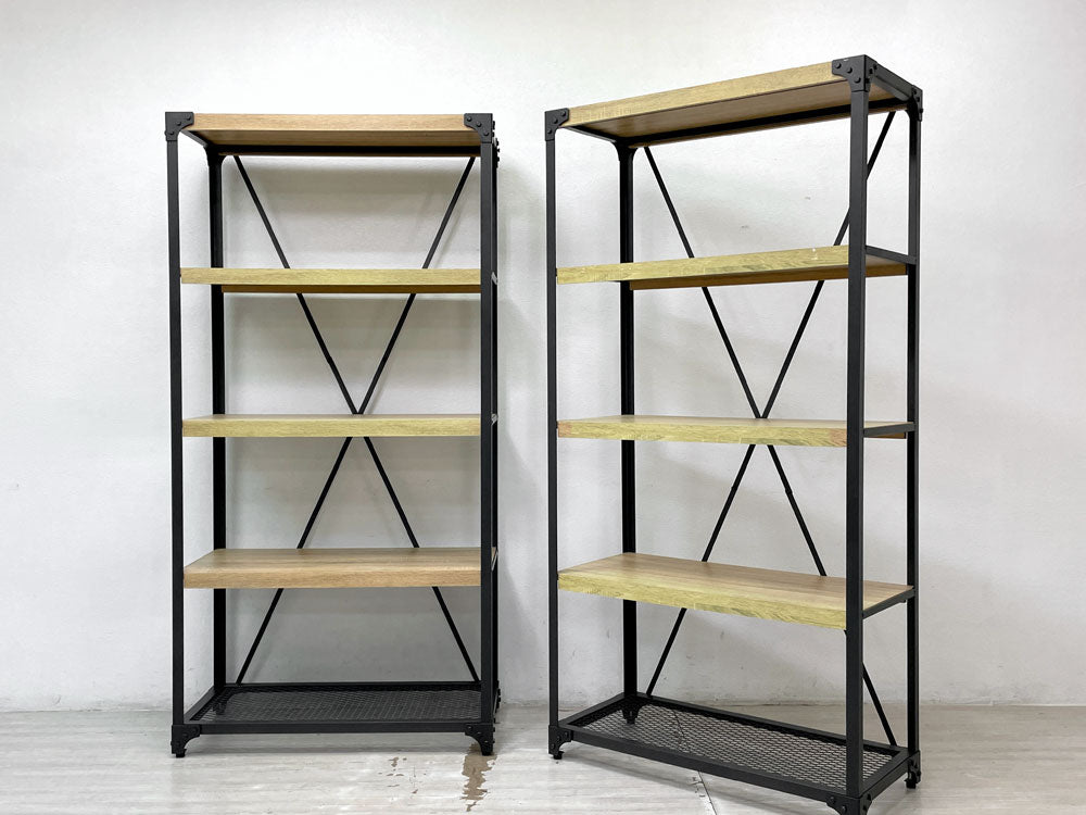 インダストリアルデザイン Industrial Design オープンシェルフ 木目調棚板 エキスパンドメタル棚板 スチール 本棚 飾り棚 収納棚 店舗什器 工業系 オーダーメイド 中古品 買い取りしました。