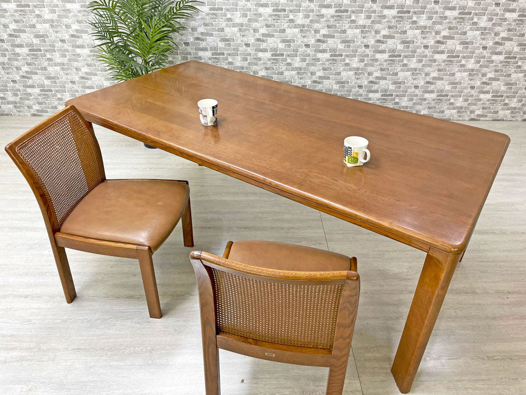 日進木工 NISSIN ダイニングテーブル オーク無垢集成材 W180cm & 日進木工 NISSIN パラス PARAS ダイニングチェア オーク無垢材 ラタン 本革 2脚セット 中古品 買い取りしました。