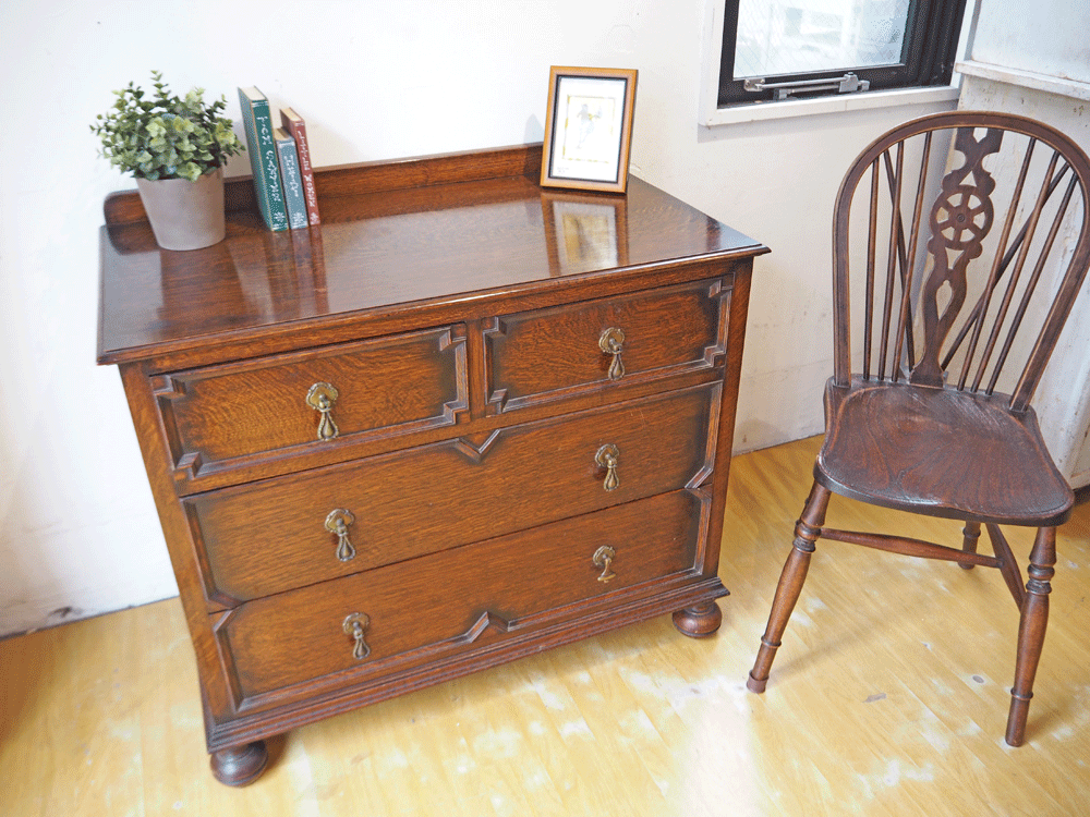 UKヴィンテージ 3段4ドロワーチェスト UK vintage 4dr chest ドレッシングチェスト コンソール 収納 オーク材 イギリス 買い取りしました。
