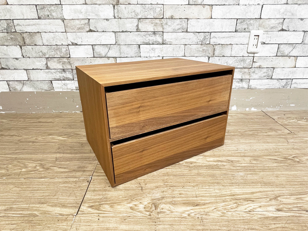 無印良品 MUJI 木製収納ケース 引出式 2段 ワイド ウォールナット材 W51cm 小引き出し 小型収納 廃番 中古品  買い取りしました。