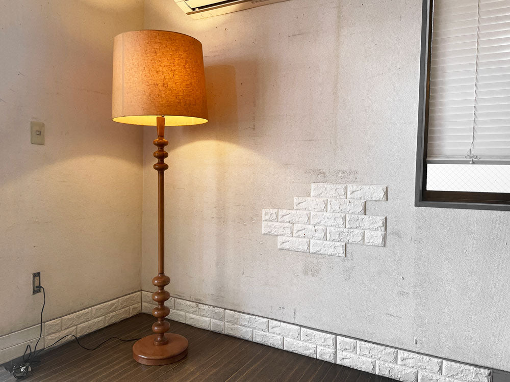 カワイ照明 KAWAI Lighting Fittings 布シェード × パイン材ベース フロアライト H170cm ジャパンビンテージ カントリースタイル 中古品  買い取りしました。