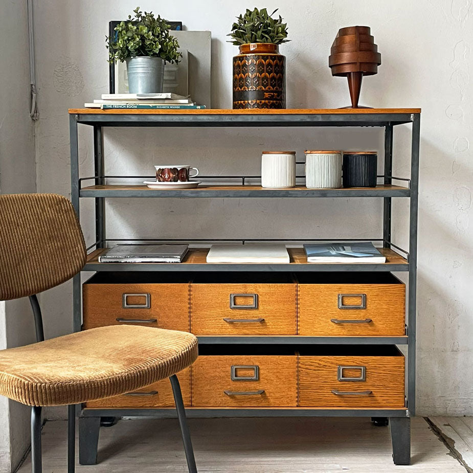 トラックファニチャー TRUCK FURNITURE AG シェルフ AG SHELF S ＋ AG BOX L 6個 ナラ材 スチール インダストリアル 定価￥250,800- ～無骨さと実用性、そのちょうどいい関係～