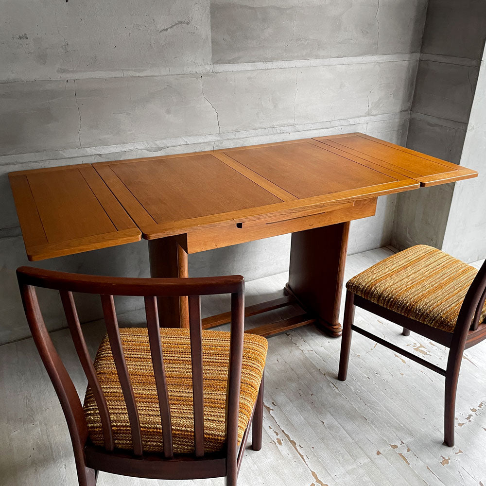 UKアンティーク ドローリーフテーブル ダイニングテーブル 伸長式 エクステンション オーク材 英国家具 ビンテージ 曲面2本脚 ～ 英国生まれのタイムレスデザイン ～