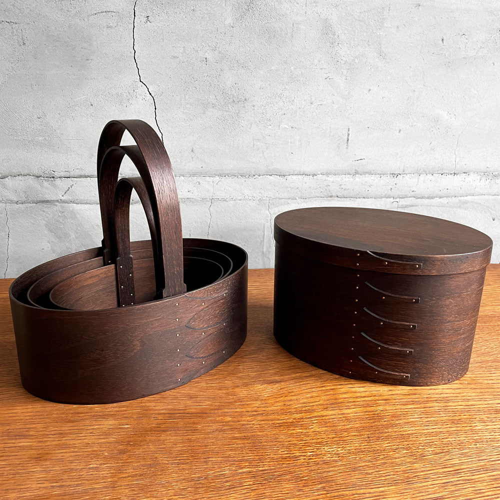 【学芸大学店】小林克久 シェーカースタイル オーバルボックス シェーカーボックス 1＋2/3h no.3 & no.4 & no.5 3点SET 黒消 ブラックウォルナット オイル仕上げ 蜜蠟ワックス塗り 現代作家 買取させていただきました。