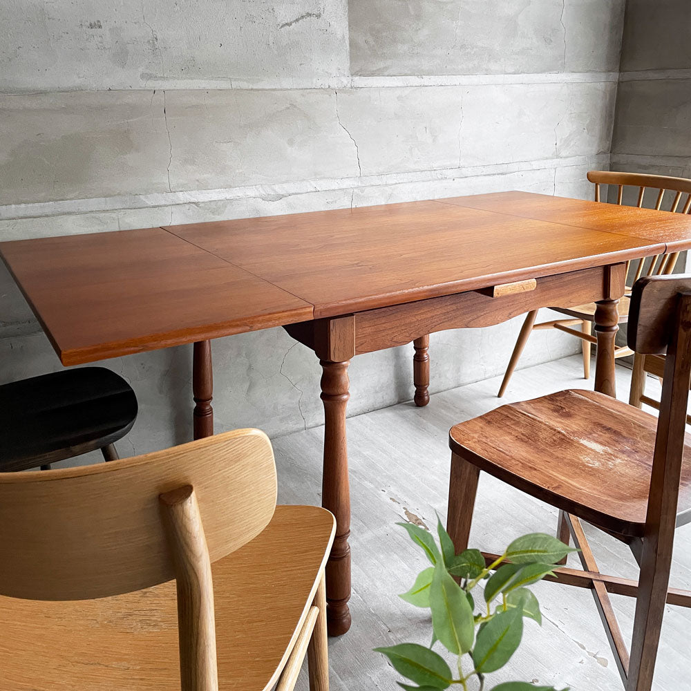 ジャパンビンテージ チーク材 エクステンション EX ダイニングテーブル 伸長式 ヨーロピアンスタイル 古道具 古家具♪～日本に溶け込むヨーロピアン～