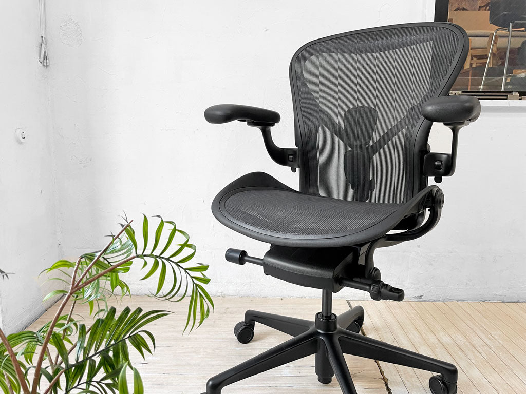 ハーマンミラー Herman Miller アーロンチェア リマスタード フル装備 Bサイズ グラファイトベース デスクチェア オフィスチェア ポスチャーフィット 説明書付き 2023年製 美品 ～作業効率を上げる快適さ～