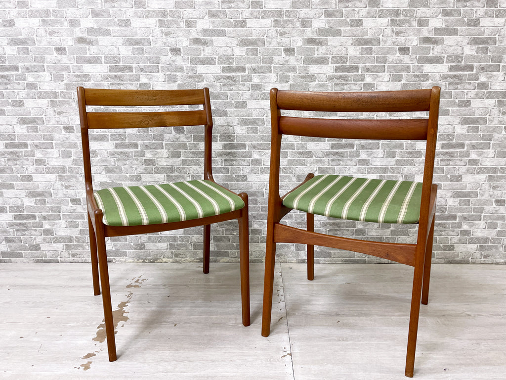 北欧ビンテージ Scandinavian vintage チーク材 ダイニングチェア グリーン×ホワイトストライプ 2脚  買い取りしました。