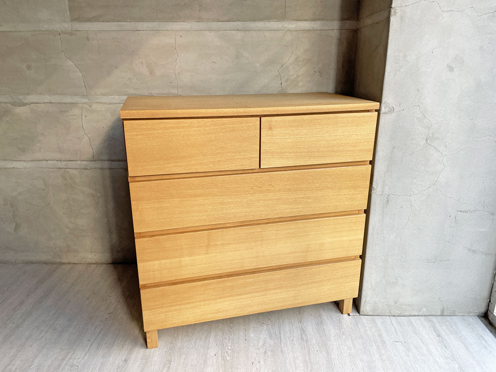 無印良品 MUJI 木製チェスト タモ材 4段 抽斗5杯 フルオープン 幅95cm ナチュラル シンプルデザイン 中古品 買い取りしました。