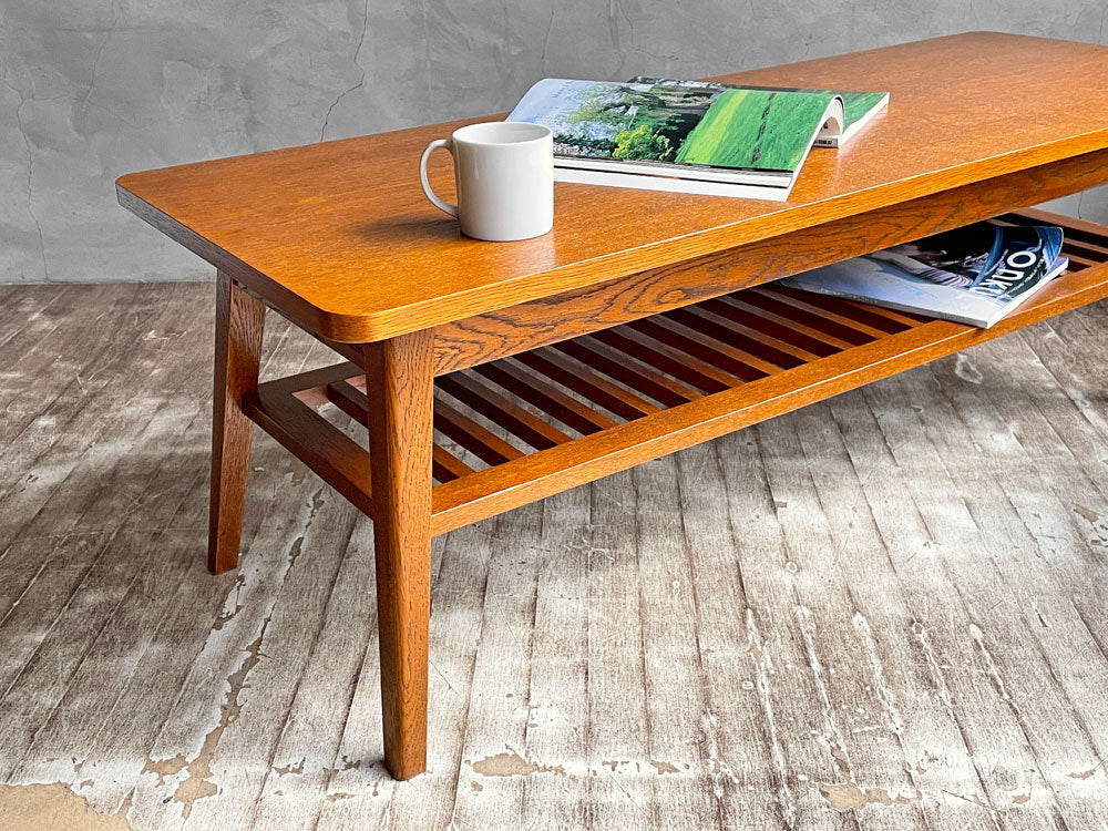 パシフィックファニチャーサービス P.F.S. ローテーブル ティーテーブル DH TEA TABLE WITH SHELF Lサイズ ダークブラウン ナラ材 定価\70,400- 中古品 買い取りしました。
