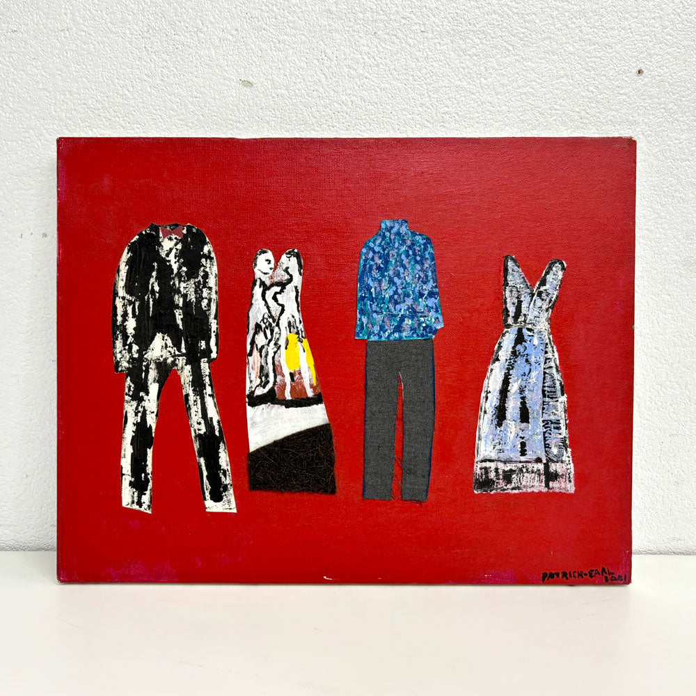 【祖師ヶ谷大蔵店】パトリック・アール Patrick Earl unknown キャンバス画 clothes 洋服 コラージュ W46×H35.5cm モダンアート 現代美術 買取させていただきました。