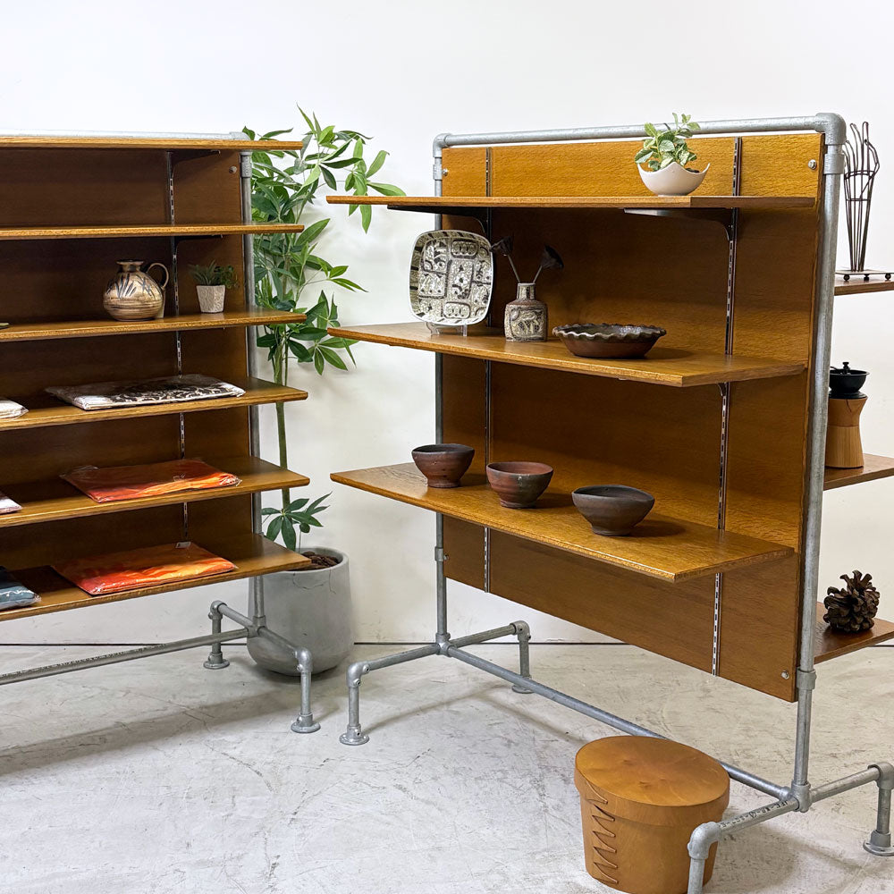 スタンダードトレード STANDARD TRADE パーテーションシェルフ 間仕切り パイプフレーム x オーク材 棚板6枚 オーダーメイド 店舗什器 ～百年の結び目～