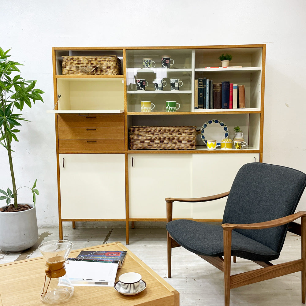 ハイク HIKE オーダーメイド 食器棚 マルチキャビネット オーク材 x ホワイトメラミン W165cm ナチュラル モダン ～壁一面を彩る機能美～