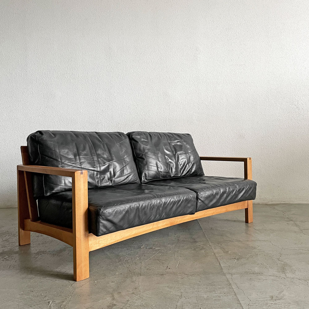 【登戸BASE店】朝日木材加工 ASAHIWOOD ボスコ BOSCO エーボスコ A-BOSCO 2人掛けソファ W161cm チェリー無垢材 本革 ブラックレザー アクタス取扱 買取させていただきました。
